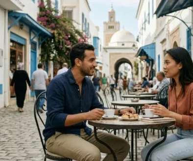 Dating a Tunisian Man'A Muslim couple engaging in respectful, open communication for halal matchmaking.