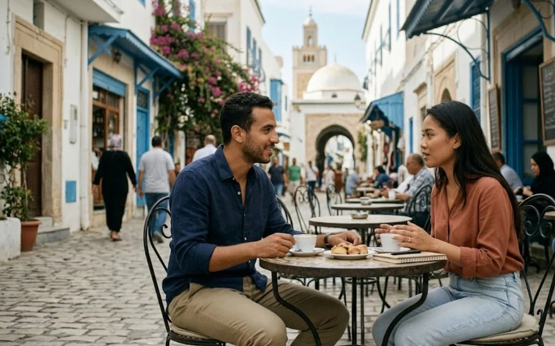 A Muslim couple engaging in respectful, open communication for halal matchmaking.