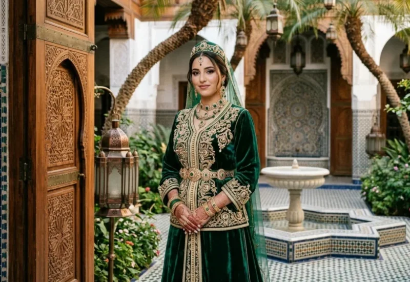 a cute muslim bridel looks at the camera