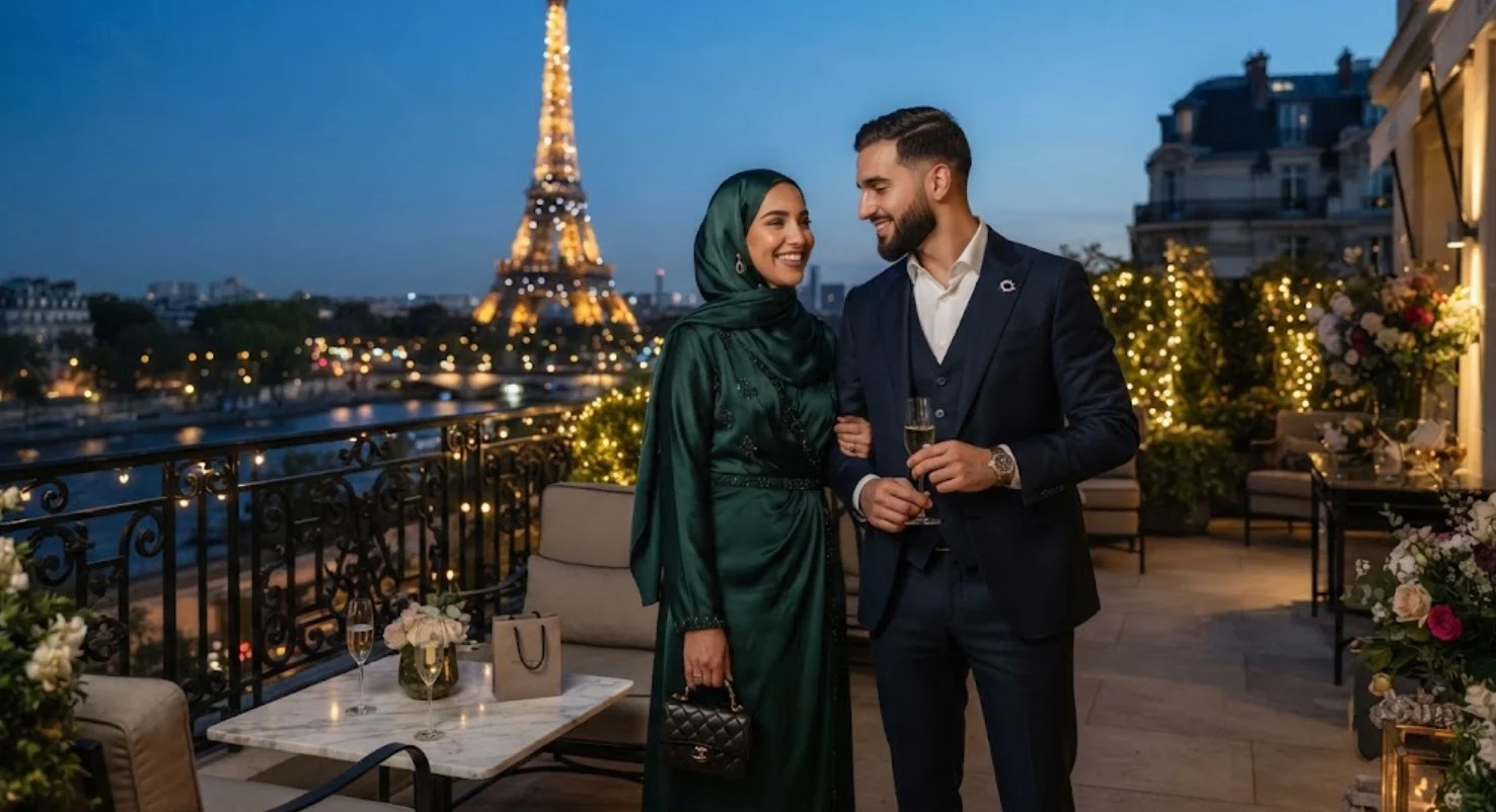 muslim couple in france enjoy the night party.