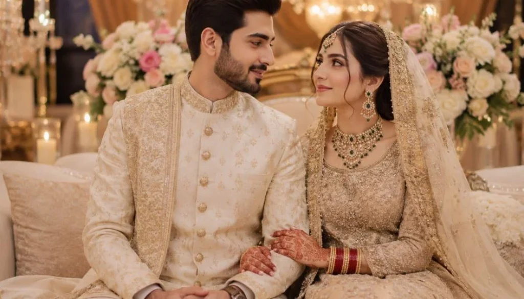 a pakistani couple in their walima ceremony.