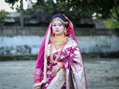 South Asian Muslim bride in traditional wedding attire