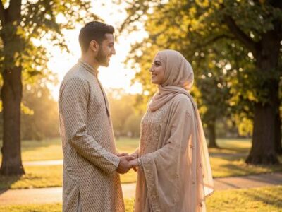 Single Muslim couple meeting respectfully for halal matchmaking in Dubai