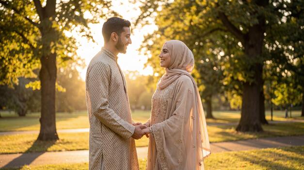 Single Muslim couple meeting respectfully for halal matchmaking in Dubai